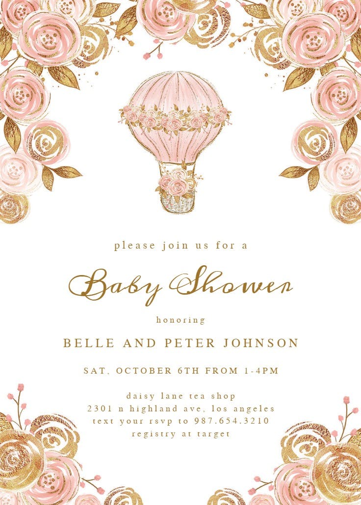 Glitter hot air balloon - party invitation