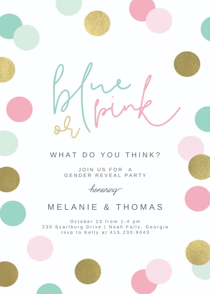 Glitter polka dots - gender reveal invitation