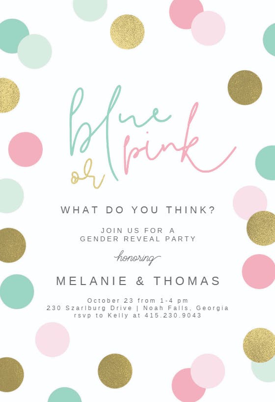 Glitter polka dots - gender reveal invitation