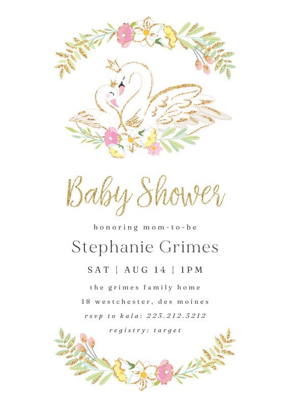 Glitter swans - baby shower invitation