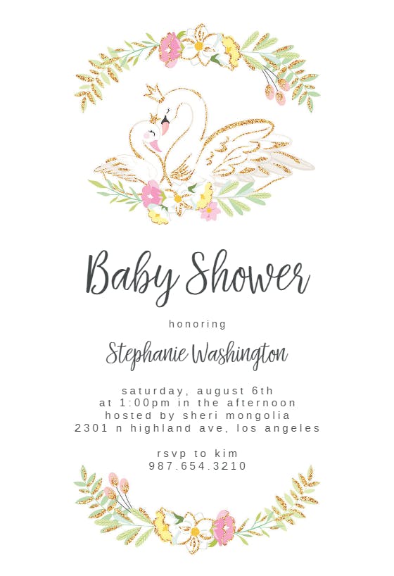 Glitter swans - baby shower invitation