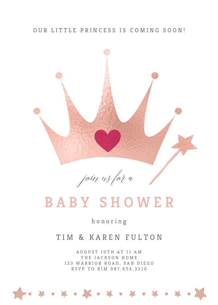 Glittery crown - invitación para baby shower