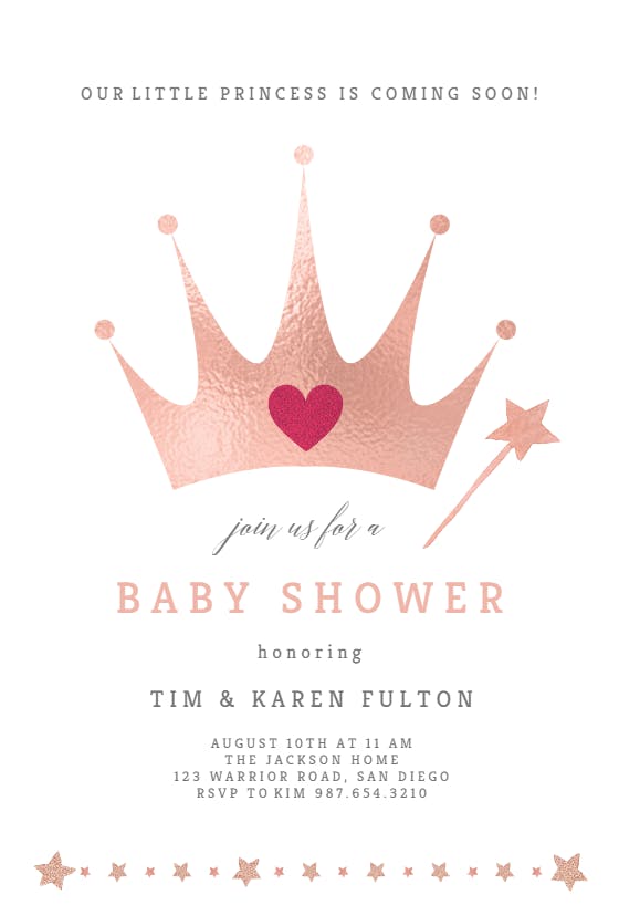 Glittery crown -  invitación para baby shower