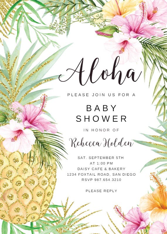Glittery pineapple - baby shower invitation