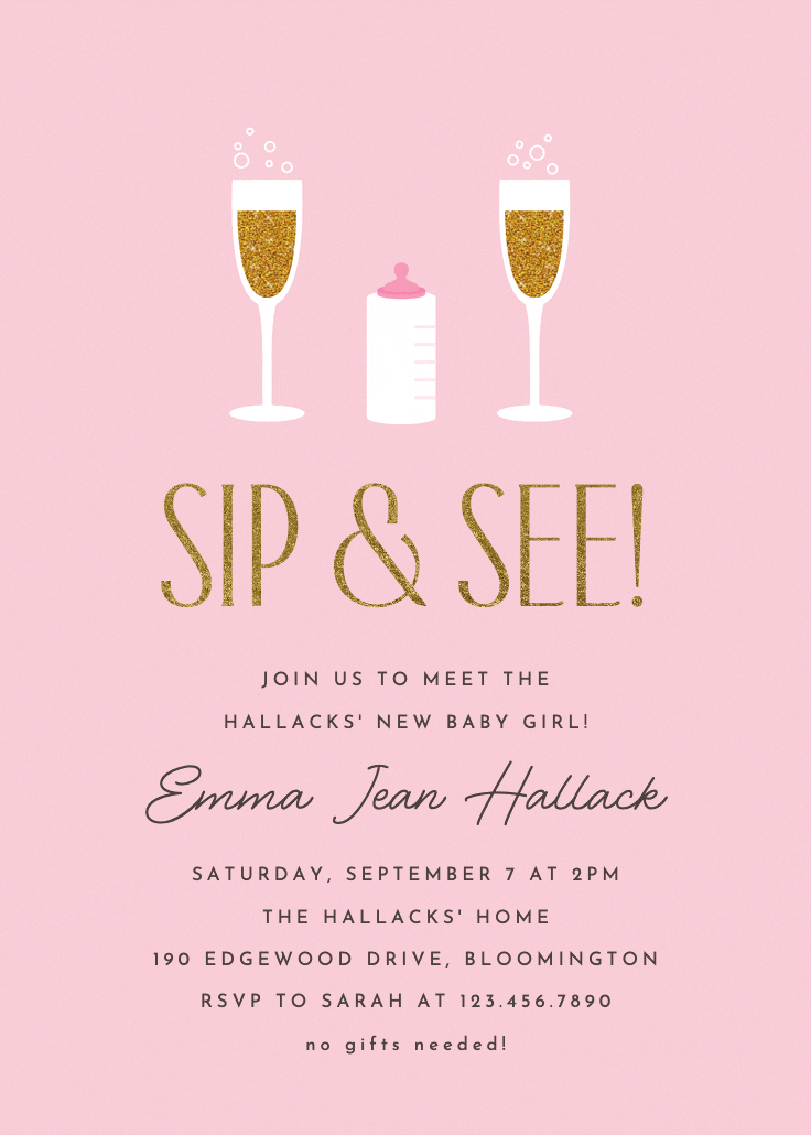 Golden champagne -  invitación para baby shower