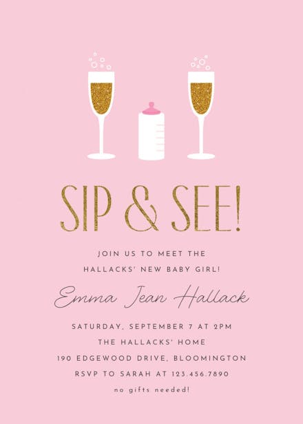 Golden champagne - sip & see invitation