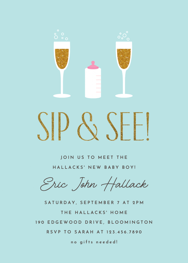 Golden champagne - baby shower invitation