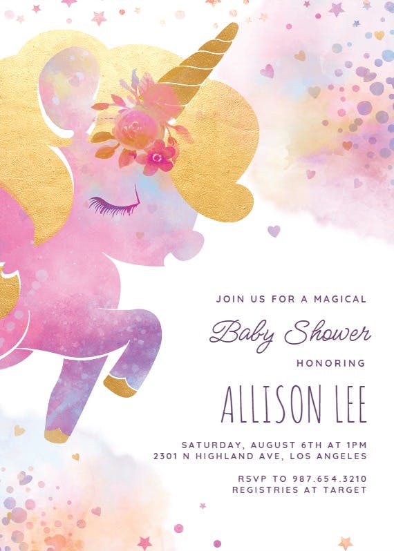 Golden unicorn - invitación para baby shower