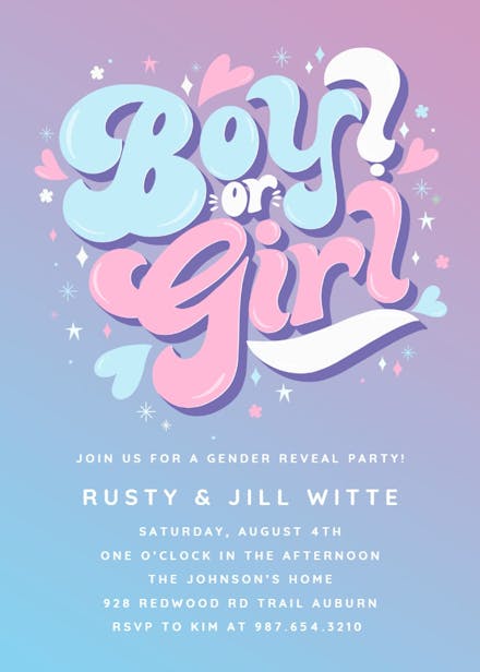 Gradient reveal - gender reveal invitation