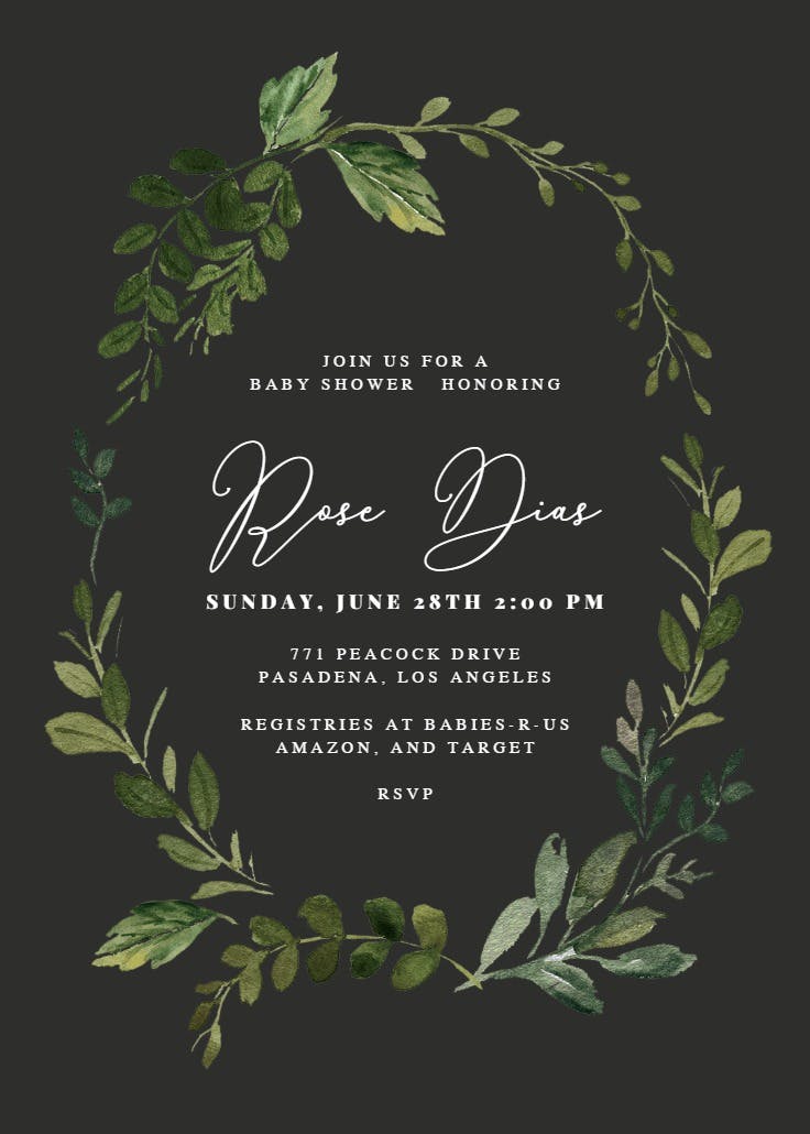 Green wreath - baby shower invitation