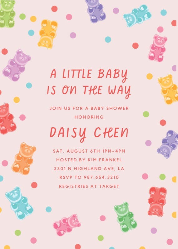 Gummy bears everywhere -  invitación para baby shower