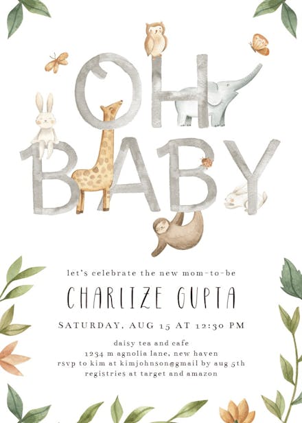 Jungle Animal - Baby Shower Invitation Template | Greetings Island