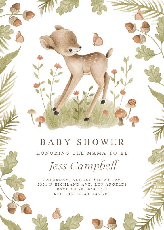 Happy fawn -  invitación para baby shower de bebé niña gratis