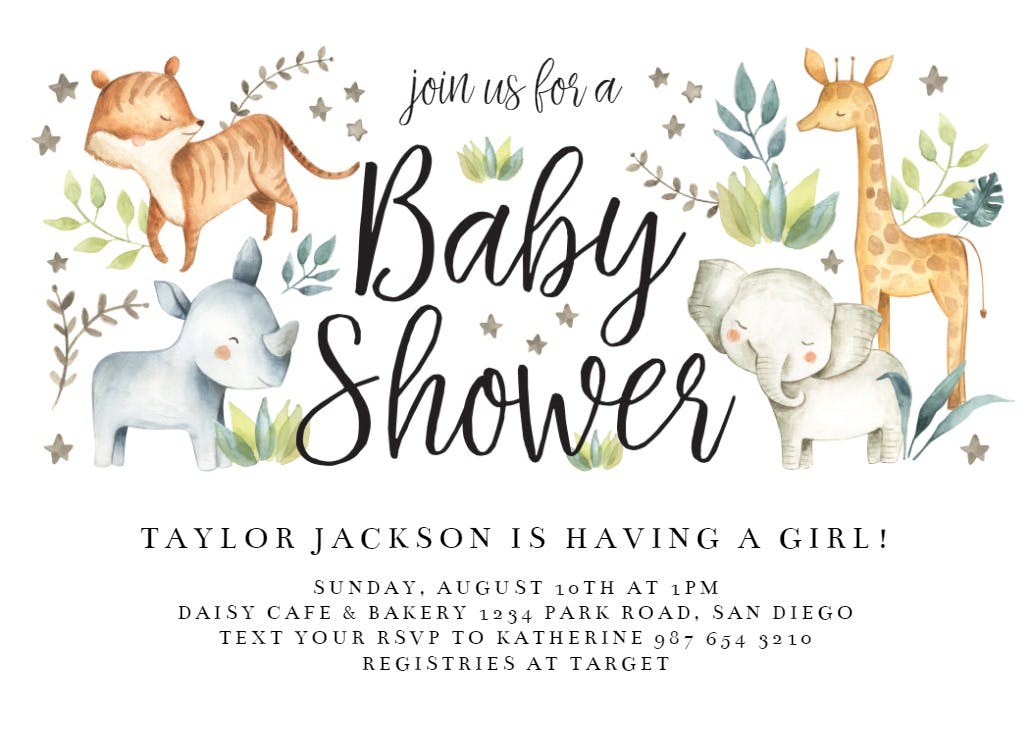 Happy zoo animals - baby shower invitation