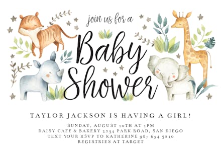 Happy zoo animals - baby shower invitation