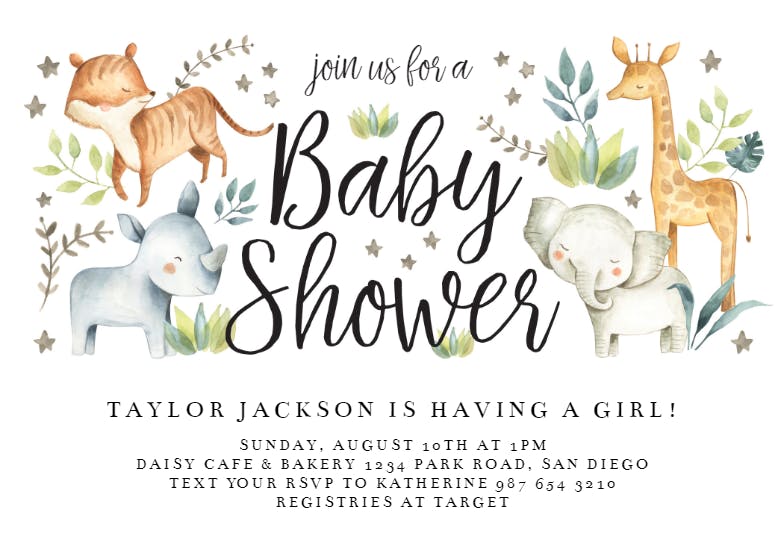 Happy zoo animals - baby shower invitation