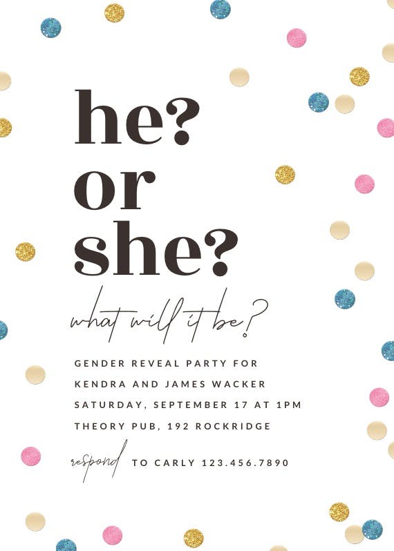 He or she - gender reveal invitation