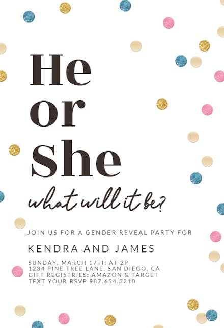 He Or She Gender Reveal Invitation Template Free Greetings Island