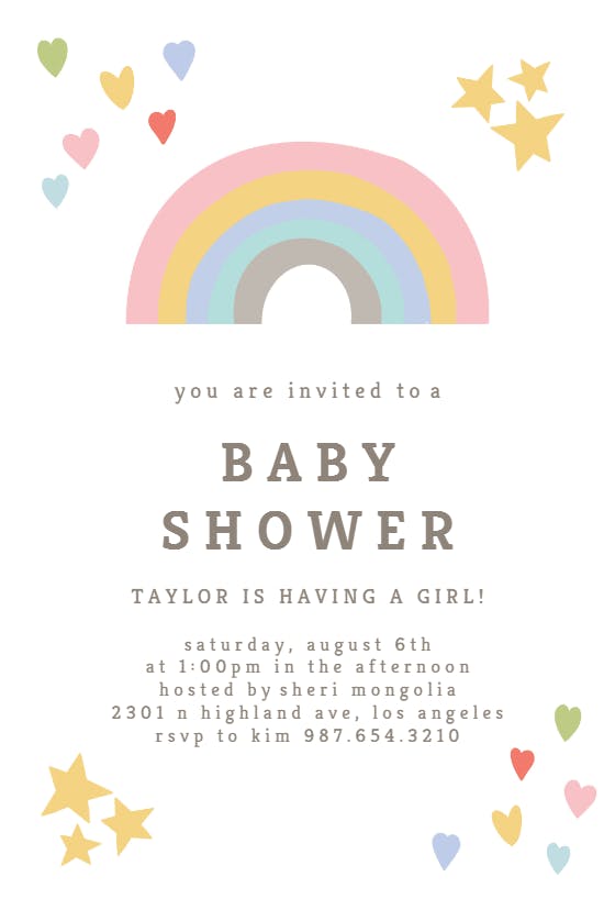 Hearts and rainbows - baby shower invitation