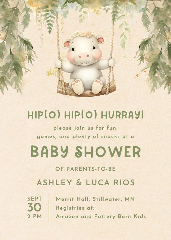 Hippo hurray -  invitación para baby shower