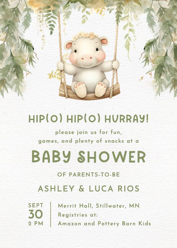 Hippo hurray -  invitación para baby shower