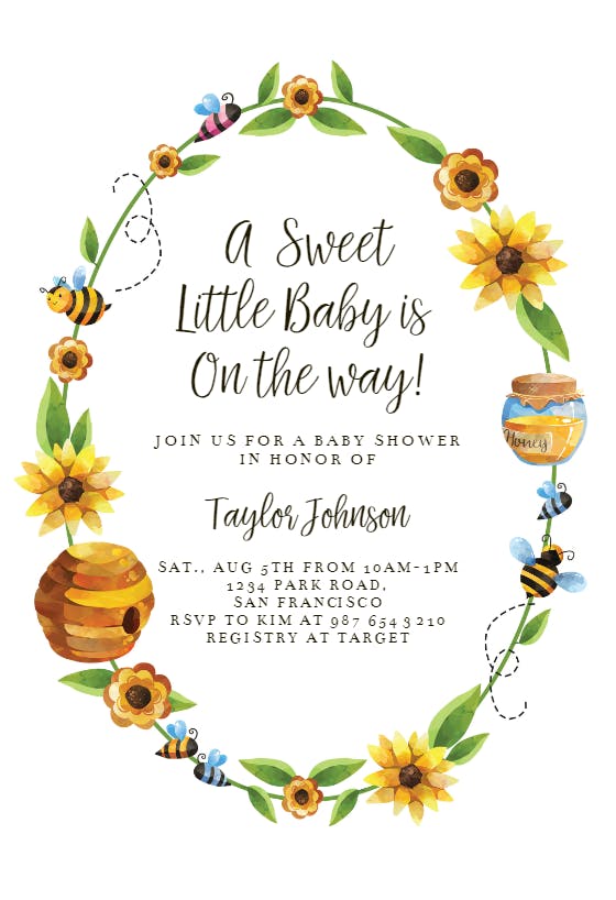 Honey bee -  invitación para baby shower de bebé niño