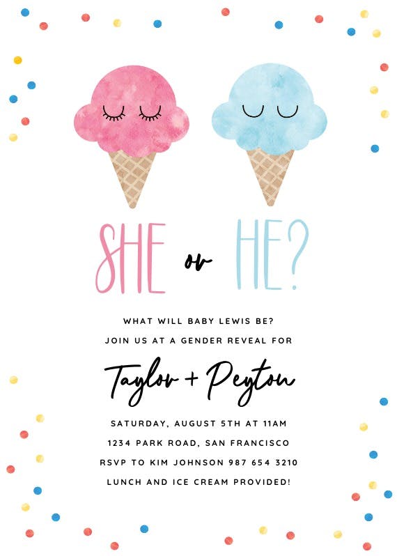 Ice cream - gender reveal invitation