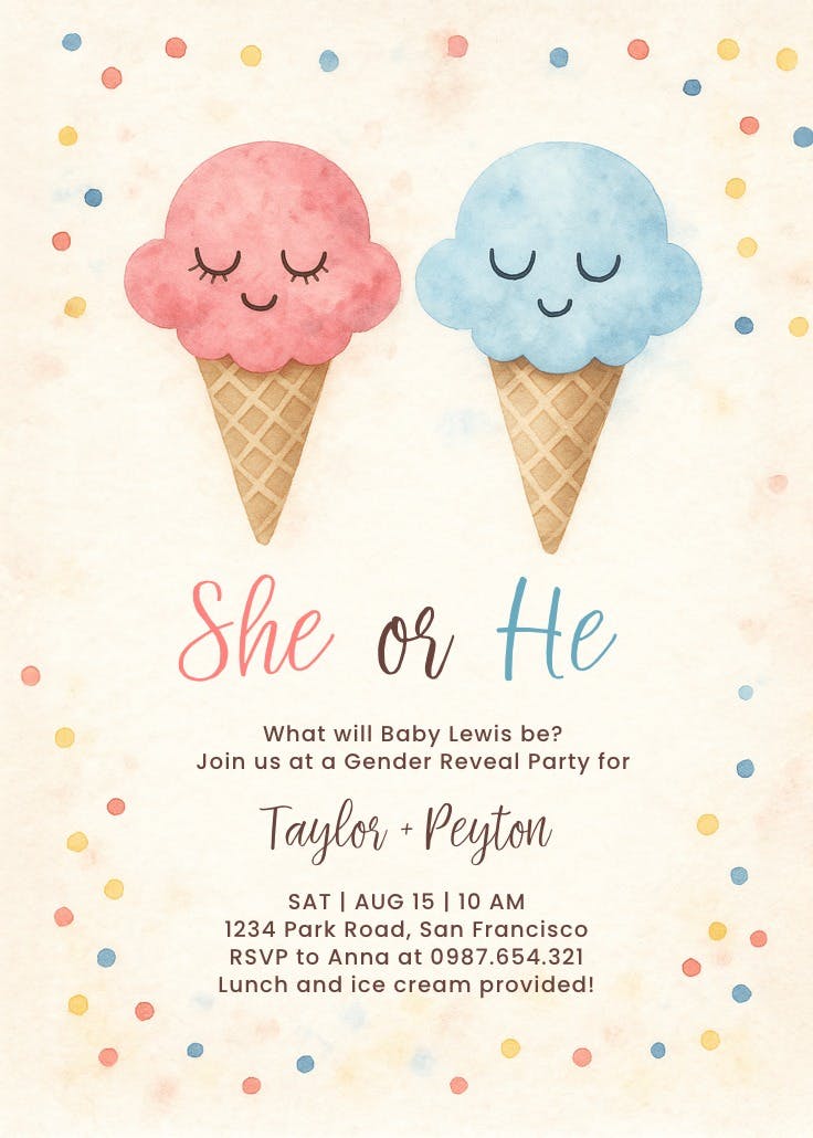 Ice cream - invitación de revelación de género