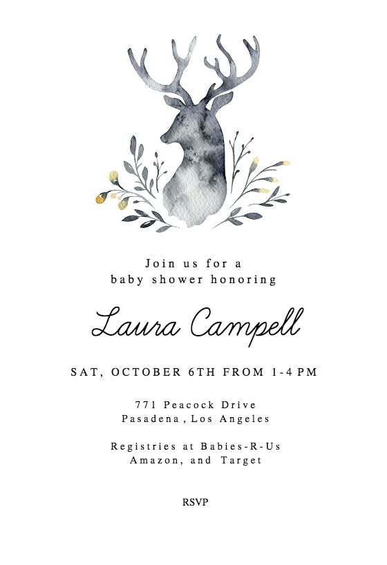 Indigo deer -  invitación para baby shower de bebé niño