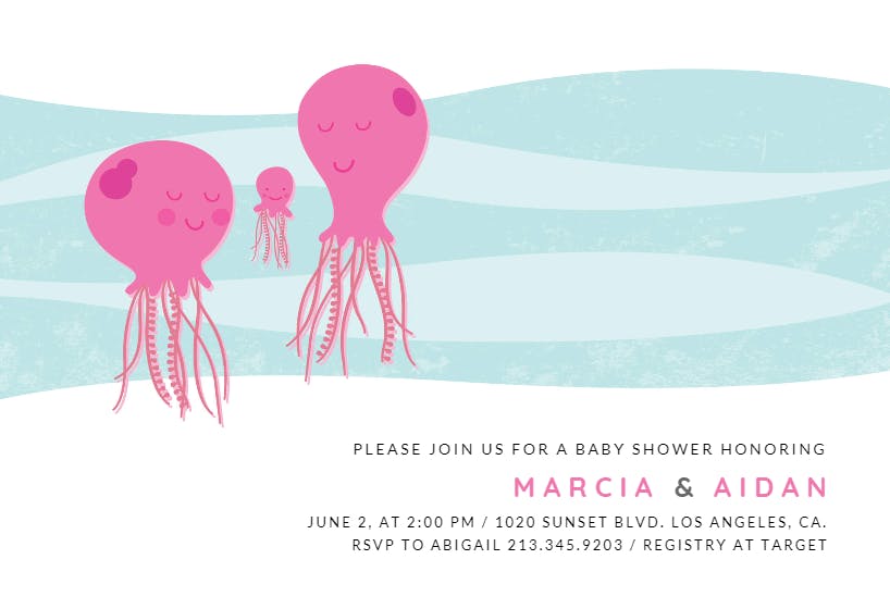 Jelly fish family -  invitación para baby shower