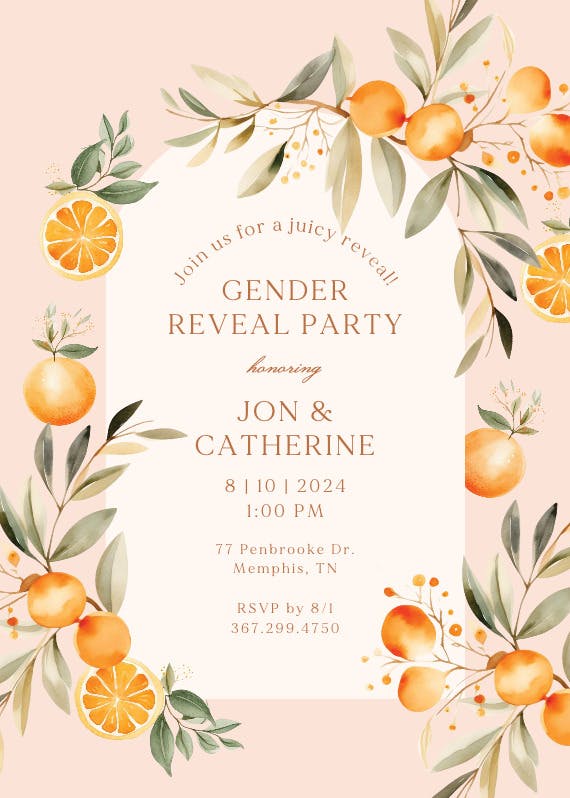 Juicy oranges -  invitación de revelación de género
