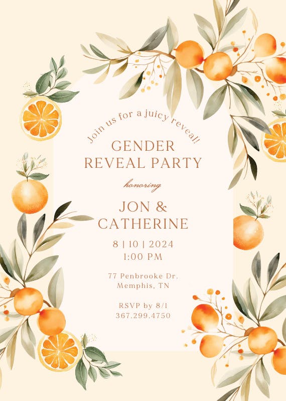 Juicy oranges - gender reveal invitation