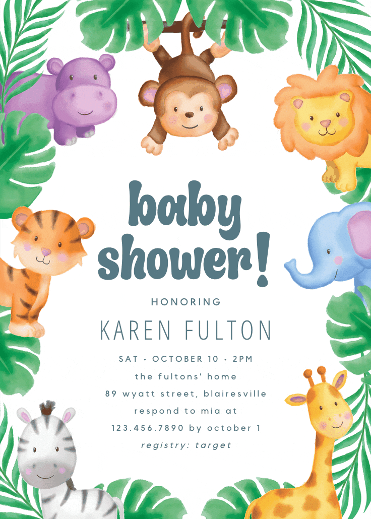 Jungle animal - baby shower invitation