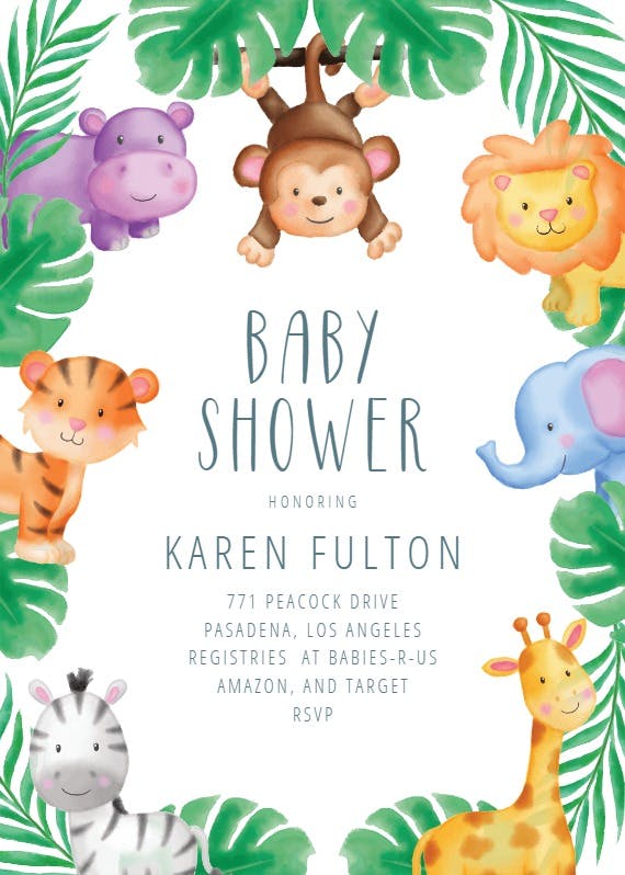 Jungle animal -  invitación para baby shower de bebé niño gratis