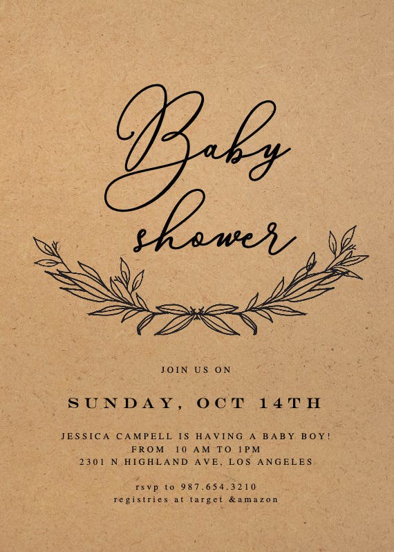 Kraft branches - baby shower invitation