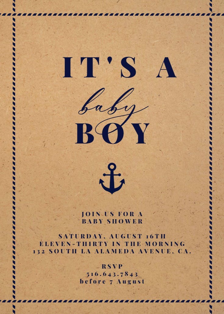 Kraft nautical - baby shower invitation