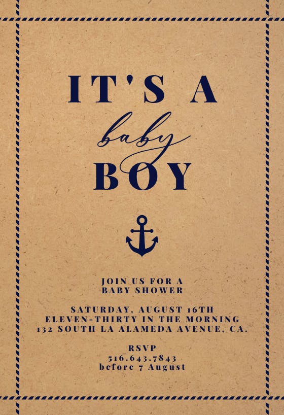 Kraft nautical -  invitación para baby shower de bebé niño