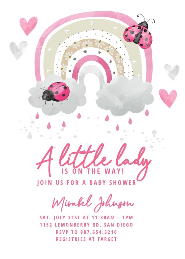 Ladybug rainbow - baby shower invitation