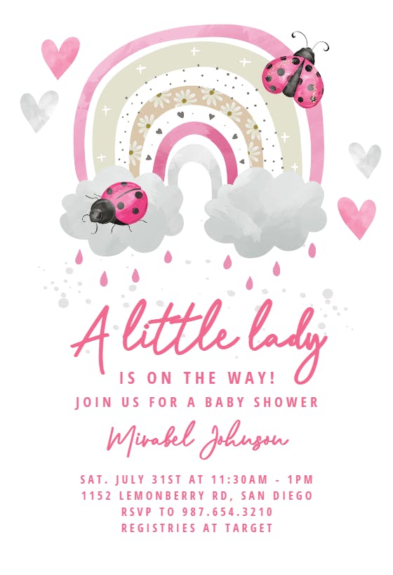 Ladybug rainbow -  invitación para baby shower de bebé niña gratis