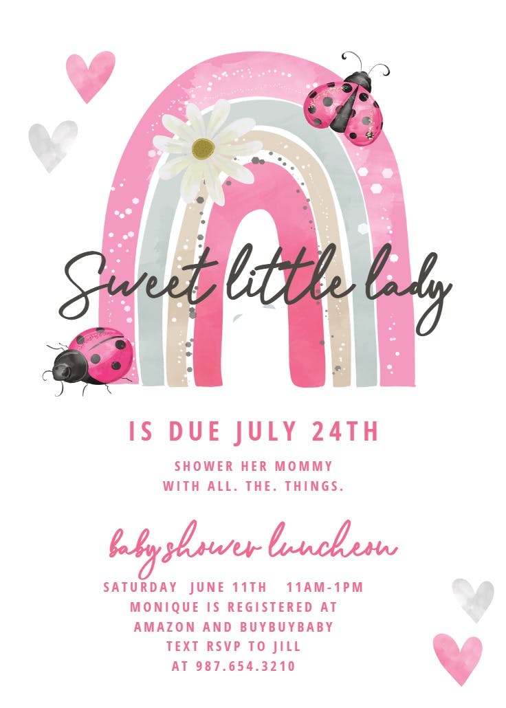 Ladybug rainbow - baby shower invitation