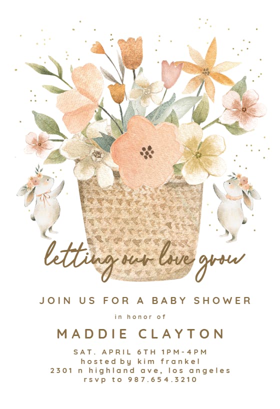 Letting our love grow -  invitación para baby shower de bebé niña gratis
