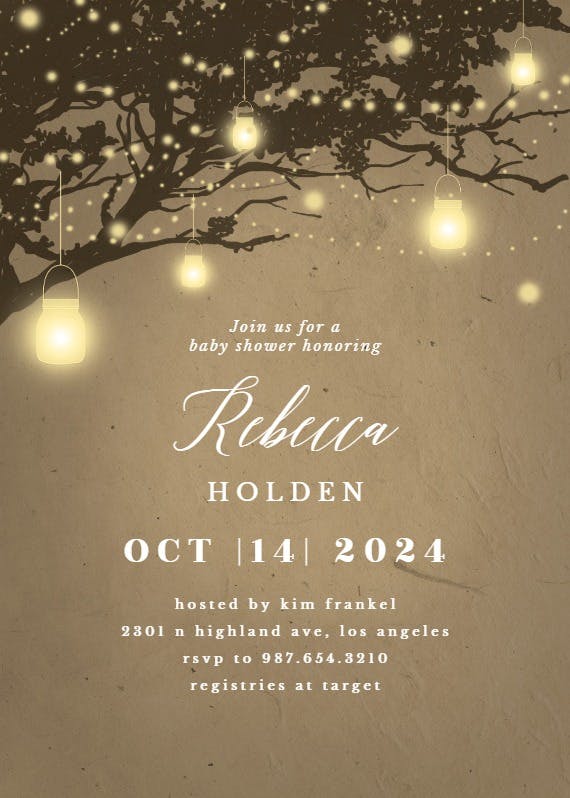 Lights on oak tree -  invitación para baby shower de bebé niño