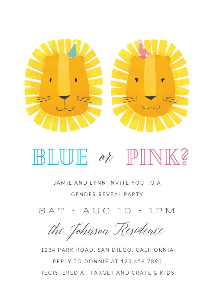 Lion - gender reveal invitation