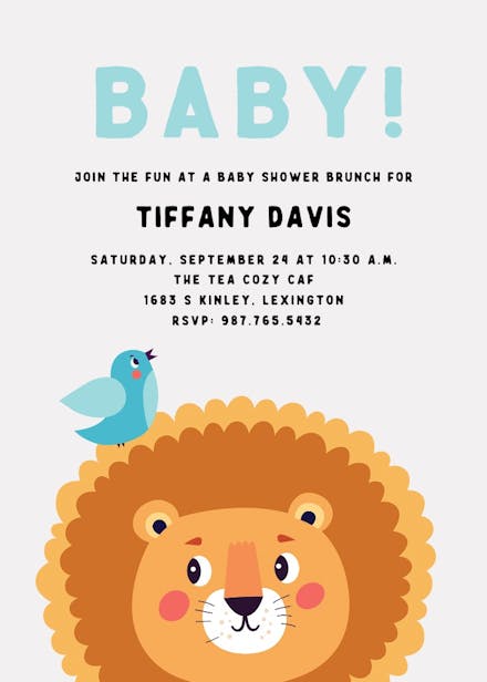 Lion and bird - baby shower invitation