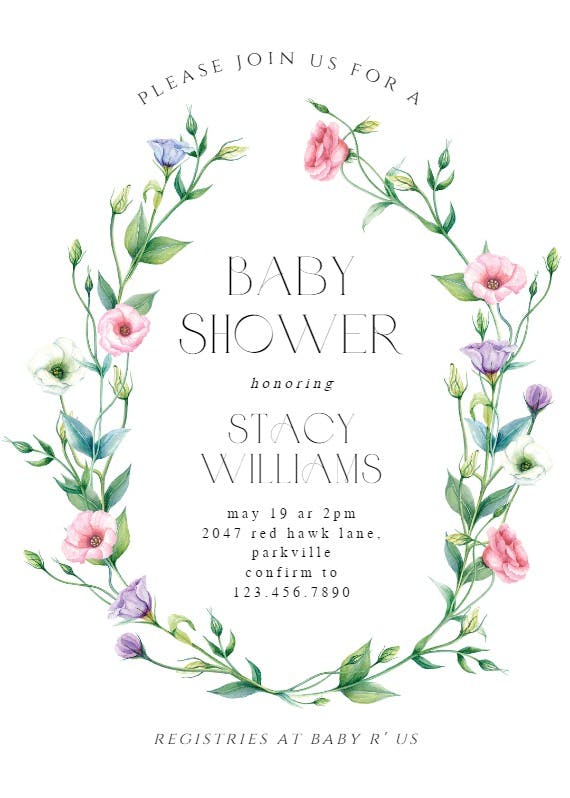 Lisianthus wreath - baby shower invitation