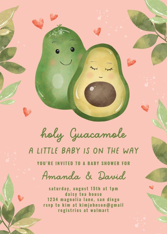 Little avocado is on the way - baby shower invitation