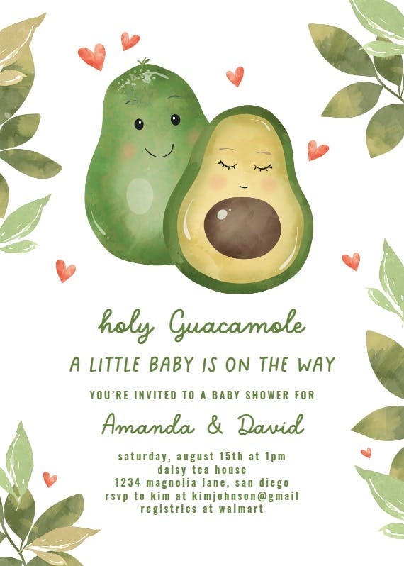 Little avocado is on the way - baby shower invitation
