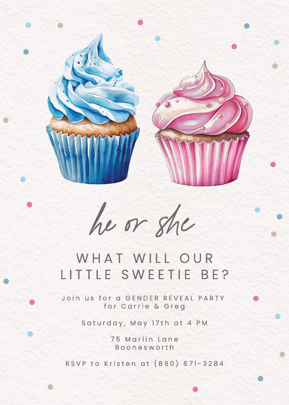 Little cupcake - gender reveal invitation
