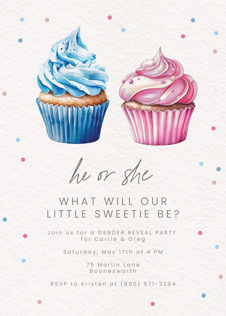 Little cupcake - gender reveal invitation