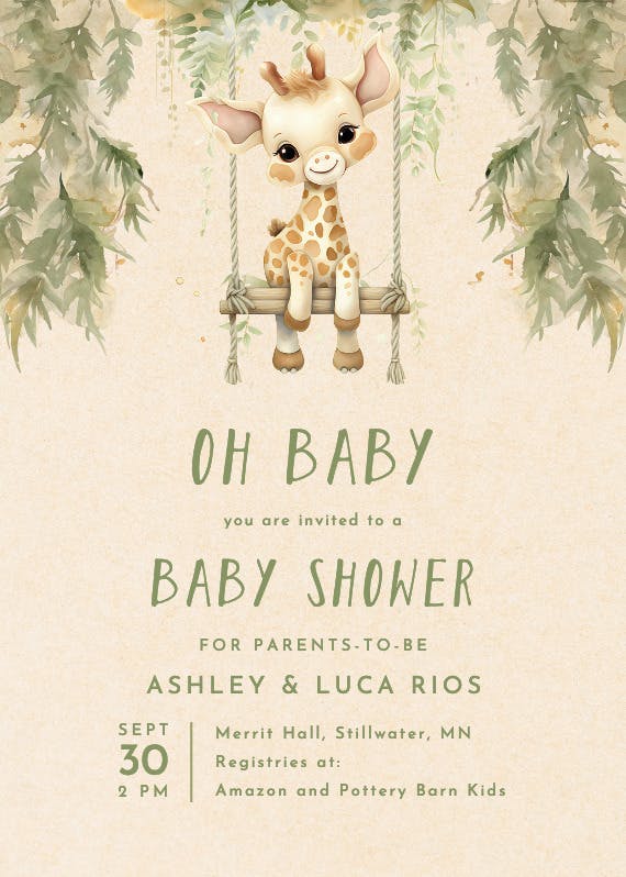 Little giraffe -  invitación para baby shower